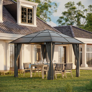 Tonnelle de jardin pavillon de jardin 3 x 3 m structure aluminium toit polycarbonate imperméable UV 60+ avec parois latéraux gris foncé