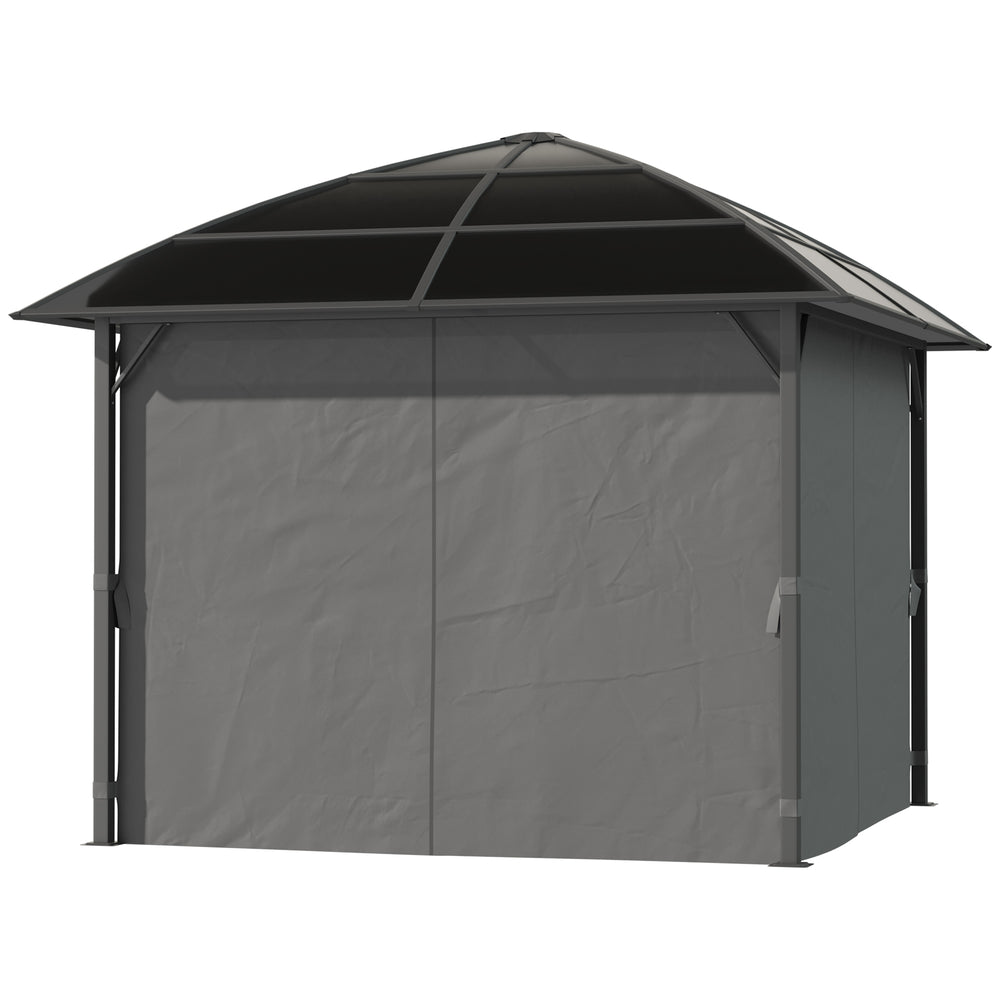 Tonnelle de jardin pavillon de jardin 3 x 3 m structure aluminium toit polycarbonate imperméable UV 60+ avec parois latéraux gris foncé