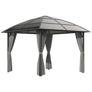 Tonnelle de jardin pavillon de jardin 3 x 3 m structure aluminium toit polycarbonate imperméable UV 60+ avec parois latéraux gris foncé