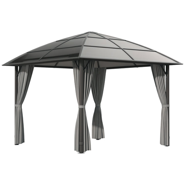 Tonnelle de jardin pavillon de jardin 3 x 3 m structure aluminium toit polycarbonate imperméable UV 60+ avec parois latéraux gris foncé