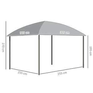 Tonnelle de jardin pavillon de jardin 3 x 3 m structure aluminium toit polycarbonate imperméable UV 60+ avec parois latéraux gris foncé