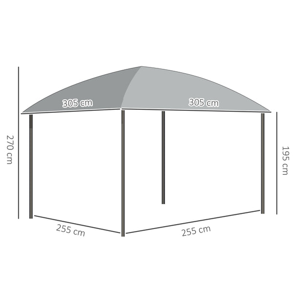 Tonnelle de jardin pavillon de jardin 3 x 3 m structure aluminium toit polycarbonate imperméable UV 60+ avec parois latéraux gris foncé