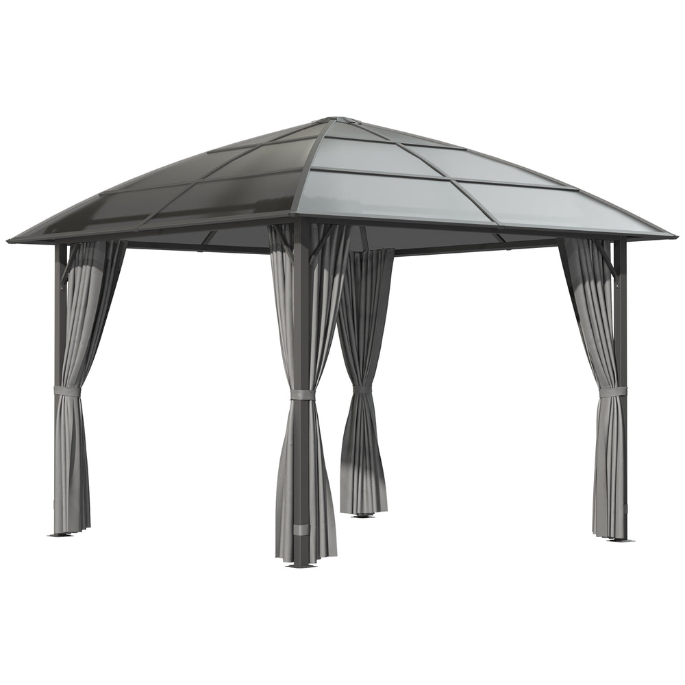 Tonnelle de jardin pavillon de jardin 3 x 3 m structure aluminium toit polycarbonate imperméable UV 60+ avec parois latéraux gris foncé