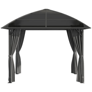 Tonnelle de jardin pavillon de jardin 3 x 3 m structure aluminium toit polycarbonate imperméable UV 60+ avec parois latéraux gris foncé