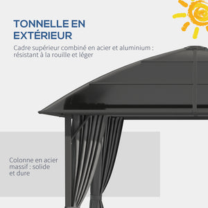 Tonnelle de jardin pavillon de jardin 3 x 3 m structure aluminium toit polycarbonate imperméable UV 60+ avec parois latéraux gris foncé