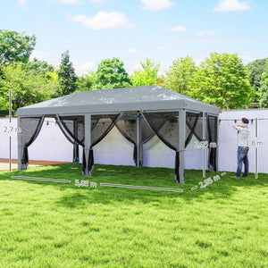 Tonnelle pliante tonnelle de jardin extérieure barnum pliant Pop-up pavillon de terrasse 6 x 3 m Anti-UV moustiquaires amovibles + Sac de Transport Gris