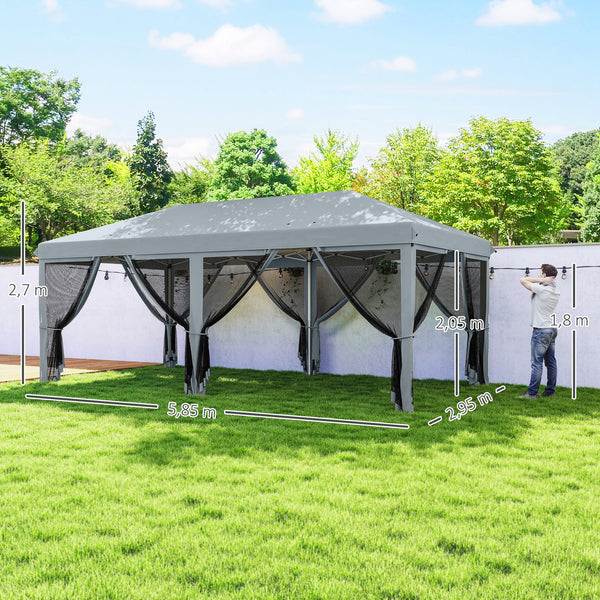 Tonnelle pliante tonnelle de jardin extérieure barnum pliant Pop-up pavillon de terrasse 6 x 3 m Anti-UV moustiquaires amovibles + Sac de Transport Gris