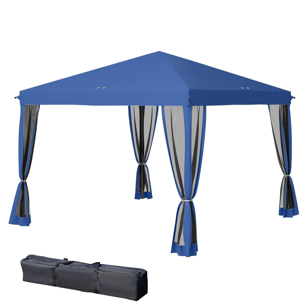 Tonnelle pop-up Barnum Pliant Style Colonial 3 x 3 m 4 moustiquaires + Sac de Transport bleu