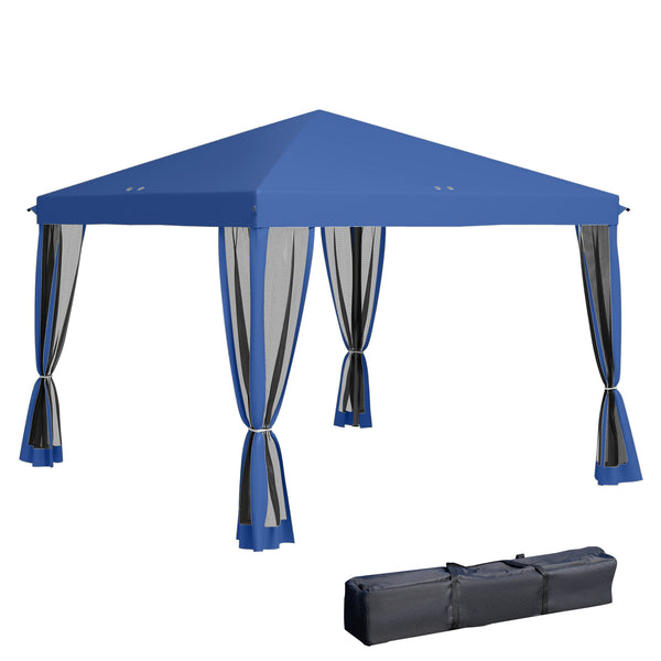 Tonnelle pop-up Barnum Pliant Style Colonial 3 x 3 m 4 moustiquaires + Sac de Transport bleu