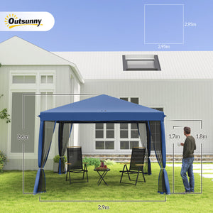Tonnelle pop-up Barnum Pliant Style Colonial 3 x 3 m 4 moustiquaires + Sac de Transport bleu