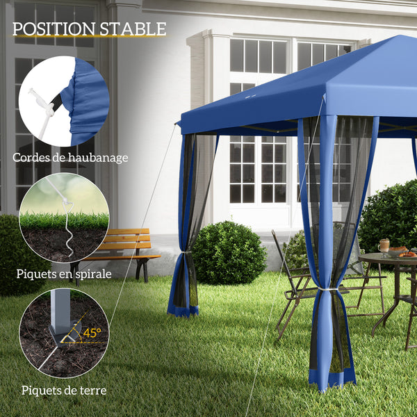 Tonnelle pop-up Barnum Pliant Style Colonial 3 x 3 m 4 moustiquaires + Sac de Transport bleu