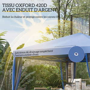 Tonnelle pop-up Barnum Pliant Style Colonial 3 x 3 m 4 moustiquaires + Sac de Transport bleu