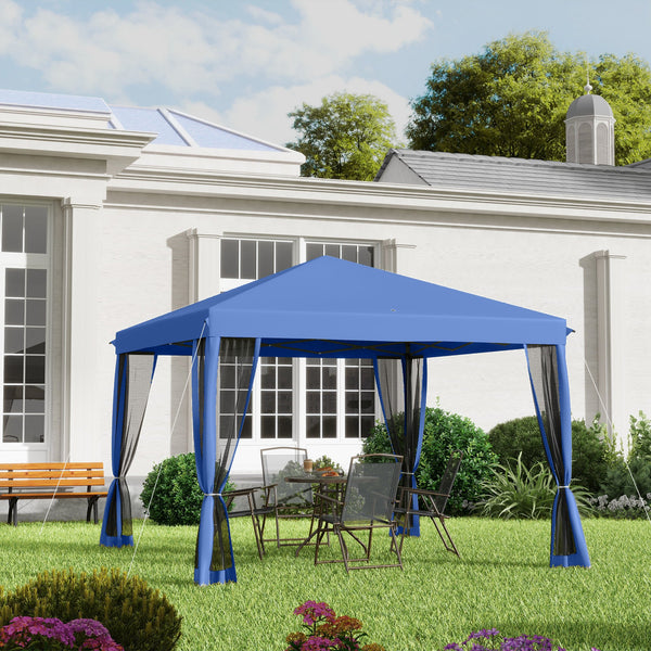 Tonnelle pop-up Barnum Pliant Style Colonial 3 x 3 m 4 moustiquaires + Sac de Transport bleu
