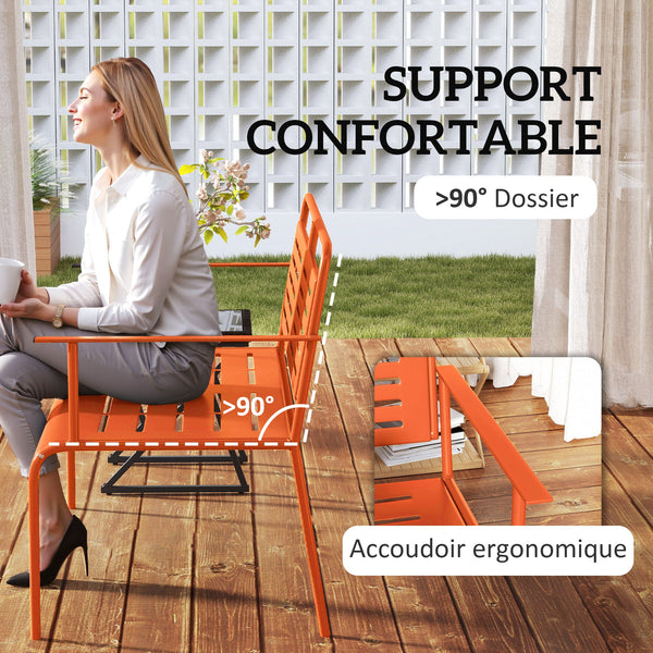 Banc de jardin 2 places banc extérieur jardin en acier avec accoudoirs et dossier pour balcon terrasse patio véranda pelouse, 121 x 64 x 84 cm, rouge