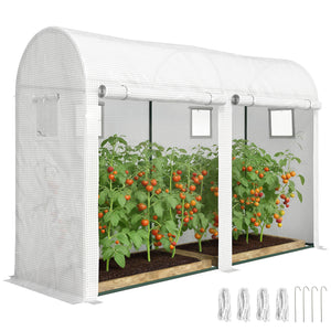 Serre de Jardin, Petite Serre de Balcon en Bâche PE et Châssis Acier, Portes et Fenêtres Roulantes, pour Légumes et Fleurs, Intérieur et Extérieur, 300 x 100 x 200 cm, blanc