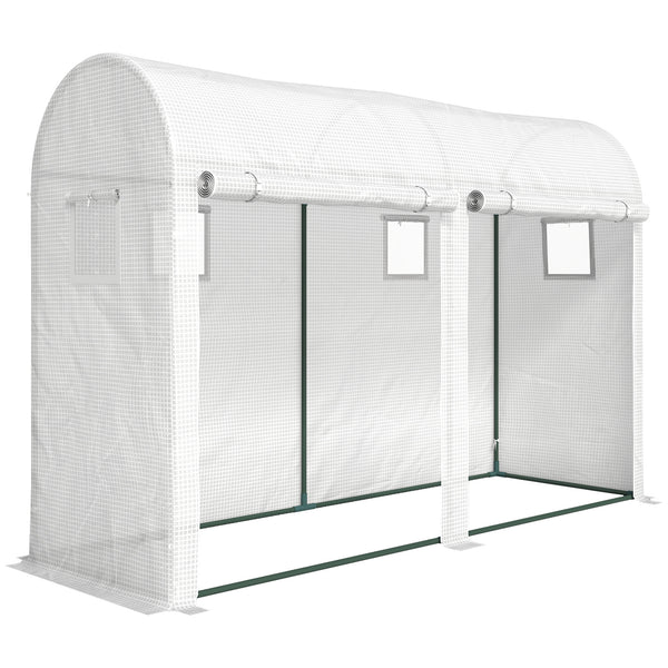 Serre de Jardin, Petite Serre de Balcon en Bâche PE et Châssis Acier, Portes et Fenêtres Roulantes, pour Légumes et Fleurs, Intérieur et Extérieur, 300 x 100 x 200 cm, blanc