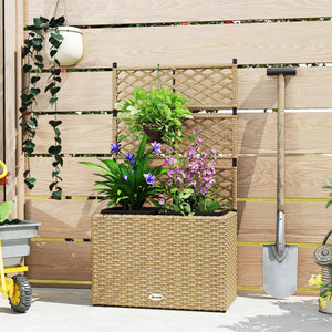Jardinière pour plantes avec treillis 2 pots bac à plante jardinière 22L jardin balcon patio terrasse extérieur en résine tressée et acier 57 x 30 x 107 cm sable