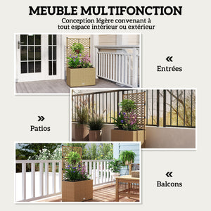 Jardinière pour plantes avec treillis 2 pots bac à plante jardinière 22L jardin balcon patio terrasse extérieur en résine tressée et acier 57 x 30 x 107 cm sable