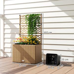 Jardinière pour plantes avec treillis 2 pots bac à plante jardinière 22L jardin balcon patio terrasse extérieur en résine tressée et acier 57 x 30 x 107 cm sable