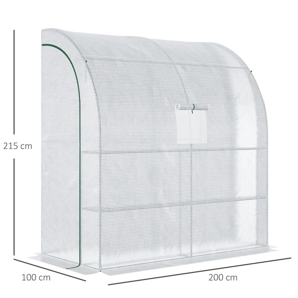 Serre de jardin PE avec étagères 3 niveaux, serre de balcon, bâche renforcée 140 g/m², châssis en acier, 2 portes zippées enroulables, pour légumes plantes fleurs, 200 x 100 x 215 cm, blanc