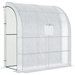Serre de jardin PE avec étagères 3 niveaux, serre de balcon, bâche renforcée 140 g/m², châssis en acier, 2 portes zippées enroulables, pour légumes plantes fleurs, 200 x 100 x 215 cm, blanc