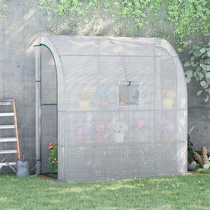 Serre de jardin PE avec étagères 3 niveaux, serre de balcon, bâche renforcée 140 g/m², châssis en acier, 2 portes zippées enroulables, pour légumes plantes fleurs, 200 x 100 x 215 cm, blanc