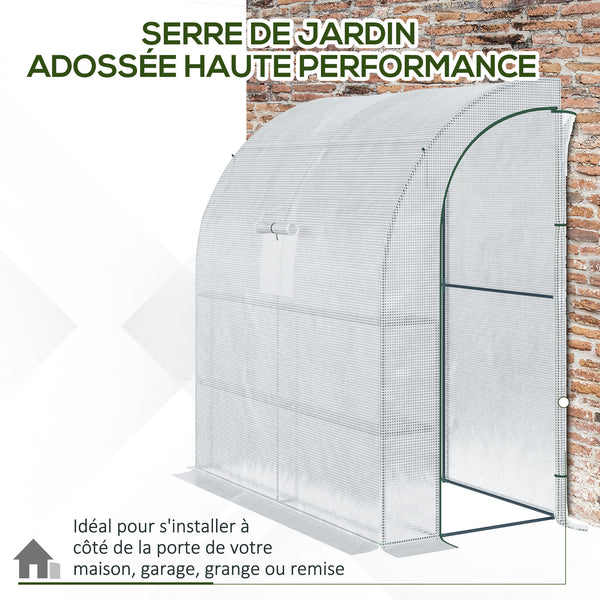 Serre de jardin PE avec étagères 3 niveaux, serre de balcon, bâche renforcée 140 g/m², châssis en acier, 2 portes zippées enroulables, pour légumes plantes fleurs, 200 x 100 x 215 cm, blanc