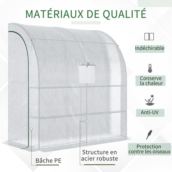 Serre de jardin PE avec étagères 3 niveaux, serre de balcon, bâche renforcée 140 g/m², châssis en acier, 2 portes zippées enroulables, pour légumes plantes fleurs, 200 x 100 x 215 cm, blanc