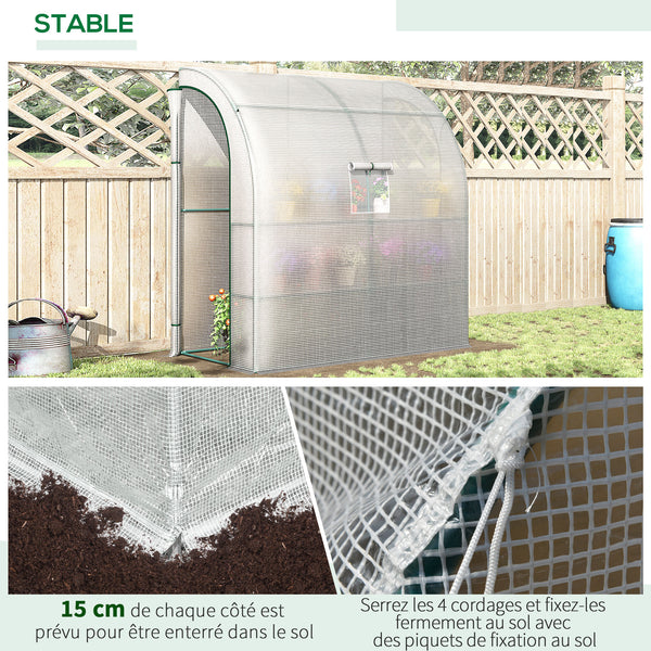 Serre de jardin PE avec étagères 3 niveaux, serre de balcon, bâche renforcée 140 g/m², châssis en acier, 2 portes zippées enroulables, pour légumes plantes fleurs, 200 x 100 x 215 cm, blanc