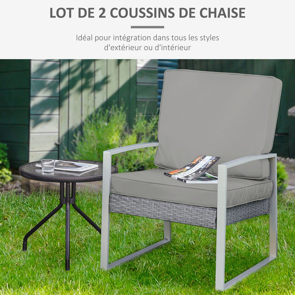 Lot de 2 coussins de chaise coussins d'assise déhoussables grand confort coussins matelassé rembourré mousse tissu polyester gris clair
