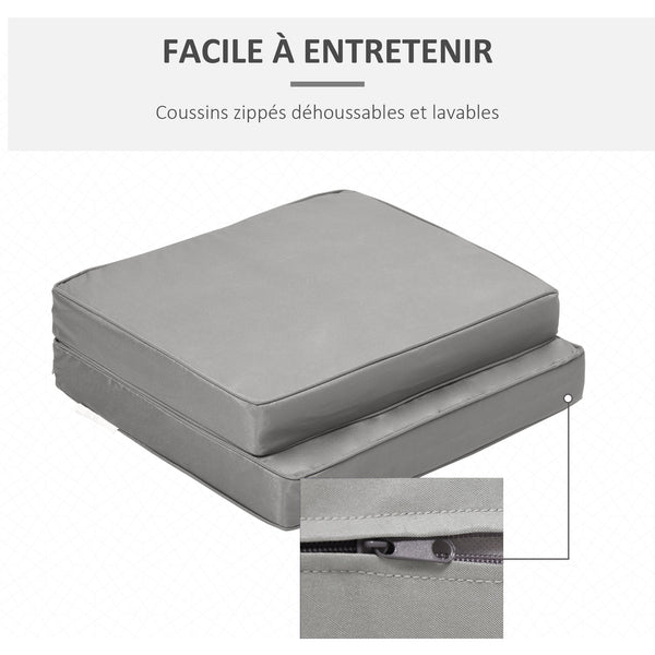 Lot de 2 coussins de chaise coussins d'assise déhoussables grand confort coussins matelassé rembourré mousse tissu polyester gris clair