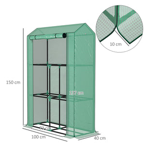 Serre de jardin PE avec étagères 3 niveaux, serre de balcon, bâche renforcée 135 g/m², châssis en acier, porte zippée enroulable, pour légumes plantes fleurs, 100 x 40 x 150 cm, vert