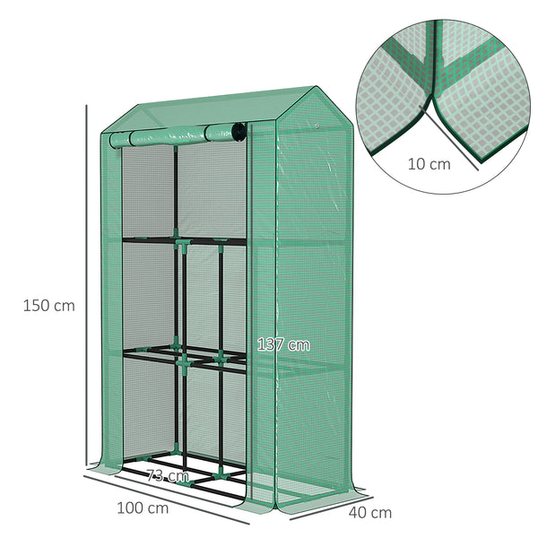 Serre de jardin PE avec étagères 3 niveaux, serre de balcon, bâche renforcée 135 g/m², châssis en acier, porte zippée enroulable, pour légumes plantes fleurs, 100 x 40 x 150 cm, vert