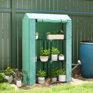 Serre de jardin PE avec étagères 3 niveaux, serre de balcon, bâche renforcée 135 g/m², châssis en acier, porte zippée enroulable, pour légumes plantes fleurs, 100 x 40 x 150 cm, vert