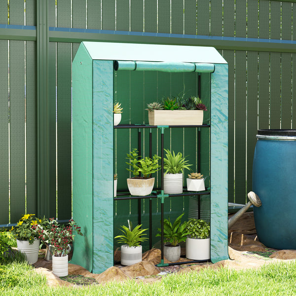 Serre de jardin PE avec étagères 3 niveaux, serre de balcon, bâche renforcée 135 g/m², châssis en acier, porte zippée enroulable, pour légumes plantes fleurs, 100 x 40 x 150 cm, vert