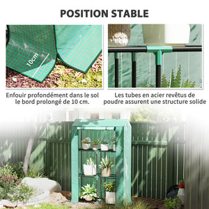 Serre de jardin PE avec étagères 3 niveaux, serre de balcon, bâche renforcée 135 g/m², châssis en acier, porte zippée enroulable, pour légumes plantes fleurs, 100 x 40 x 150 cm, vert