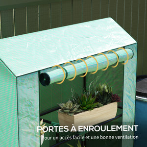 Serre de jardin PE avec étagères 3 niveaux, serre de balcon, bâche renforcée 135 g/m², châssis en acier, porte zippée enroulable, pour légumes plantes fleurs, 100 x 40 x 150 cm, vert
