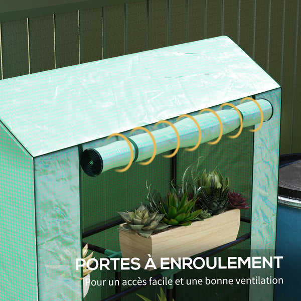 Serre de jardin PE avec étagères 3 niveaux, serre de balcon, bâche renforcée 135 g/m², châssis en acier, porte zippée enroulable, pour légumes plantes fleurs, 100 x 40 x 150 cm, vert