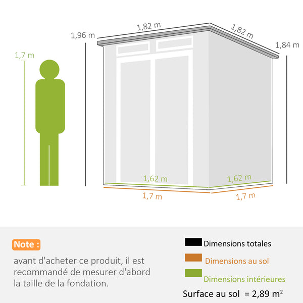 Abri de Jardin en Plastique 6 x 6 ft, Effet Bois, avec Plancher, Trois Fenêtres, Portes Verrouillables et Aérations, pour Outils, Vélo, Générateur, Gris