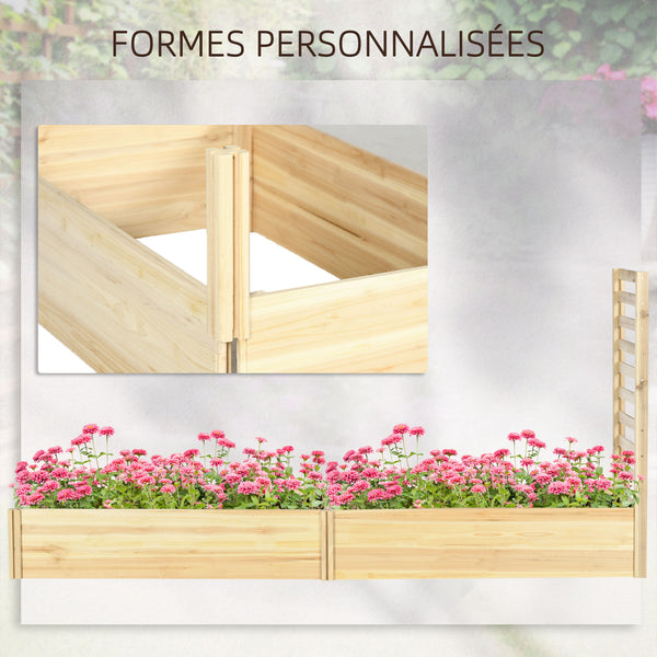 Jardinière avec treillis carré potager en bois 230 x 60 x 110 cm effet bois naturel