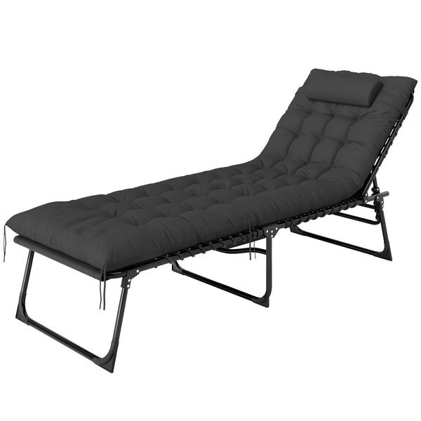 Bain de soleil, chaise longue pliante avec coussin, appuie-tête, poche latérale, textilène, transat jardin extérieur inclinable de plage camping piscine terrasse 58 x 189 x 32,5 cm noir