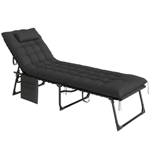 Bain de soleil, chaise longue pliante avec coussin, appuie-tête, poche latérale, textilène, transat jardin extérieur inclinable de plage camping piscine terrasse 58 x 189 x 32,5 cm noir