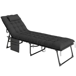 Bain de soleil, chaise longue pliante avec coussin, appuie-tête, poche latérale, textilène, transat jardin extérieur inclinable de plage camping piscine terrasse 58 x 189 x 32,5 cm noir