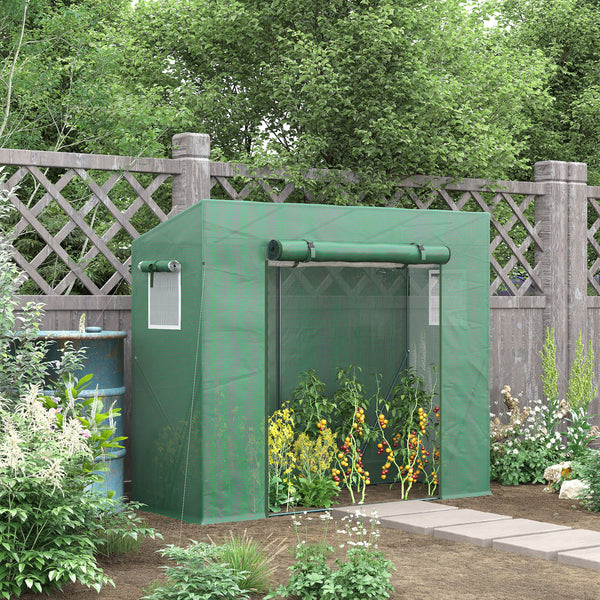 Serre de jardin PE, serre de balcon, bâche renforcée 140 g/m², châssis en acier, porte zippée enroulable, pour légumes plantes fleurs, intérieur et extérieur, 200 x 77 x 169 cm, vert