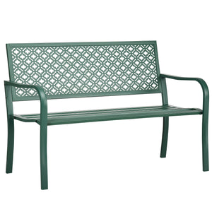 Banc de jardin, banc extérieur jardin en acier, avec dossier à motif floral, accoudoirs, pour 2 personnes, pour jardin, balcon, charge max. 240 kg, vert foncé