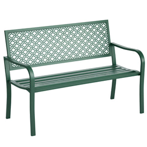 Banc de jardin, banc extérieur jardin en acier, avec dossier à motif floral, accoudoirs, pour 2 personnes, pour jardin, balcon, charge max. 240 kg, vert foncé
