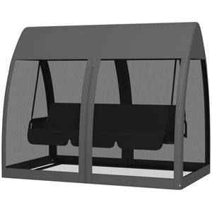 Balancelle de jardin convertible 3 places, balancelle d'extérieur avec auvent et coussins, filet avec fermetures éclair, poche, pour jardin, cour, gris