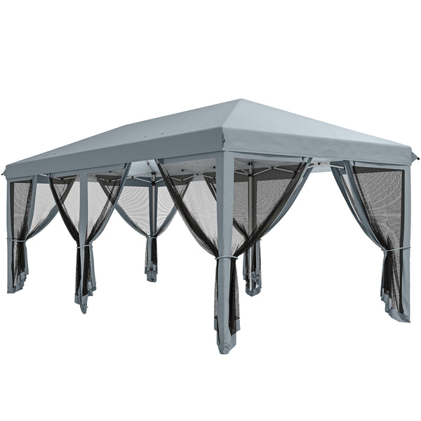 Tonnelle pliante tonnelle de jardin extérieure barnum pliant Pop-up pavillon de terrasse 6 x 3 m Anti-UV moustiquaires amovibles + Sac de Transport Gris