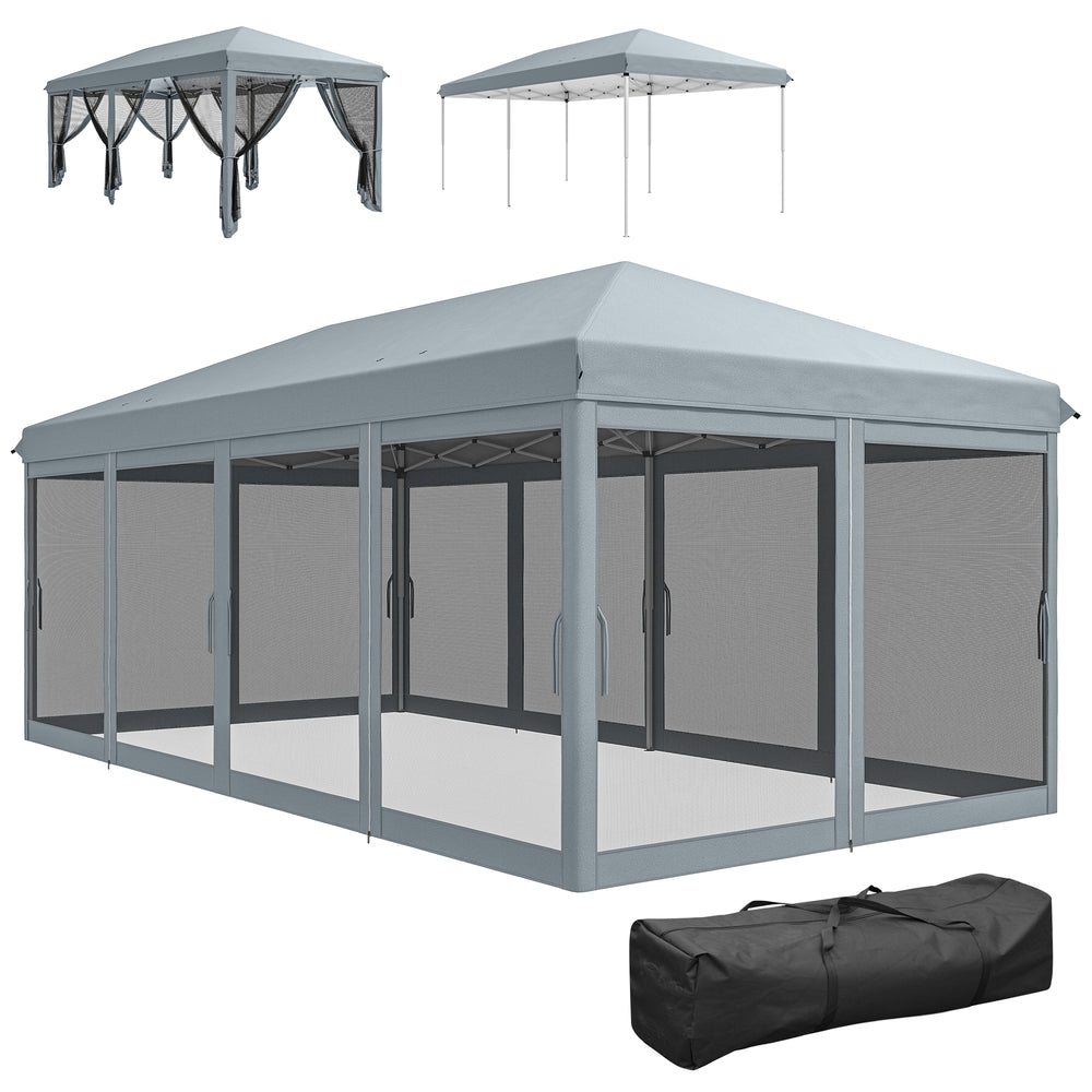 Tonnelle pliante tonnelle de jardin extérieure barnum pliant Pop-up pavillon de terrasse 6 x 3 m Anti-UV moustiquaires amovibles + Sac de Transport Gris