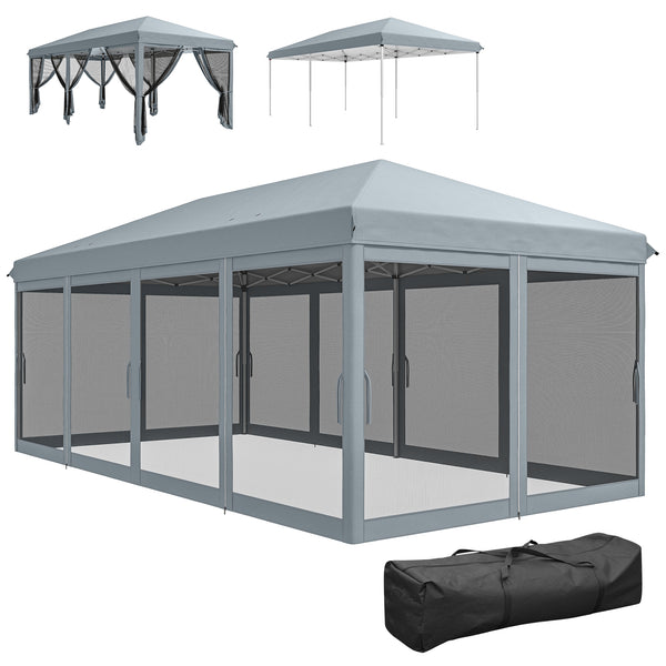 Tonnelle pliante tonnelle de jardin extérieure barnum pliant Pop-up pavillon de terrasse 6 x 3 m Anti-UV moustiquaires amovibles + Sac de Transport Gris